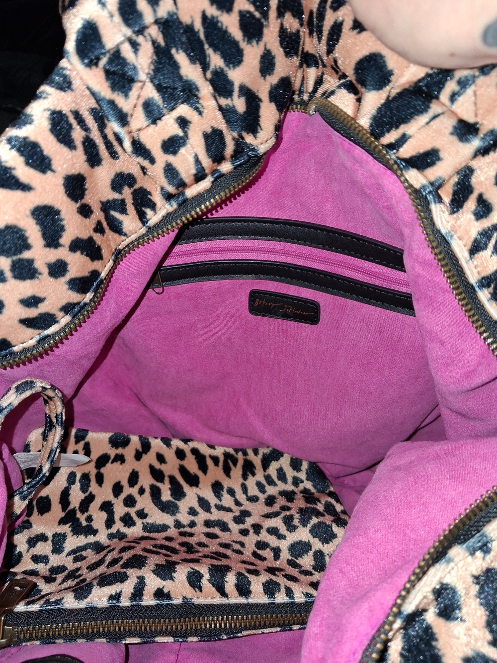 Betsey Johnson Leopard Print Tote with Pink Charm - Picture 5 of 8